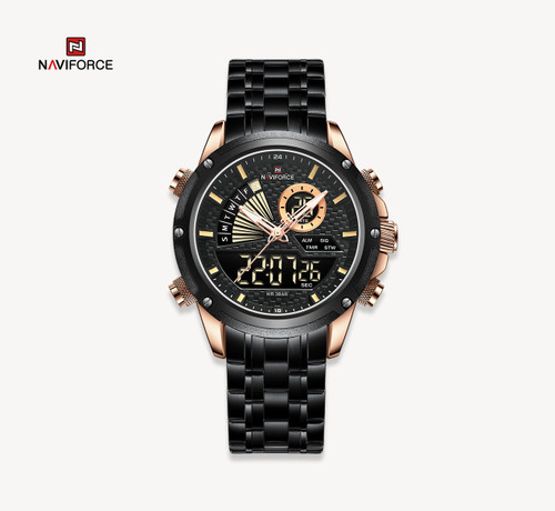 ساعت مچی مردانه نیوی فورس مدل naviforce 9205 - رزگلد.مشکی