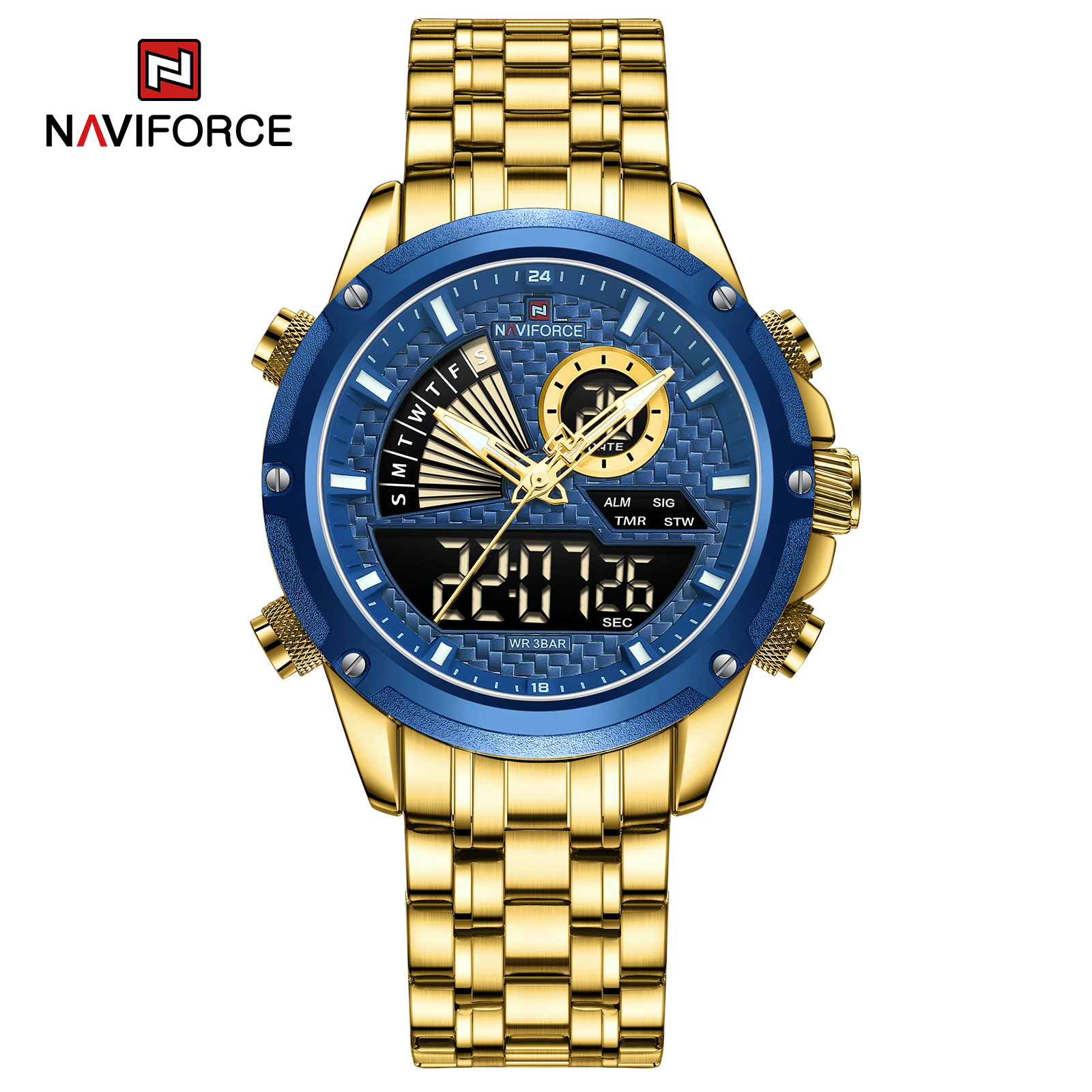 ساعت مچی مردانه نیوی فورس مدل naviforce 9205 - طلایی آبی