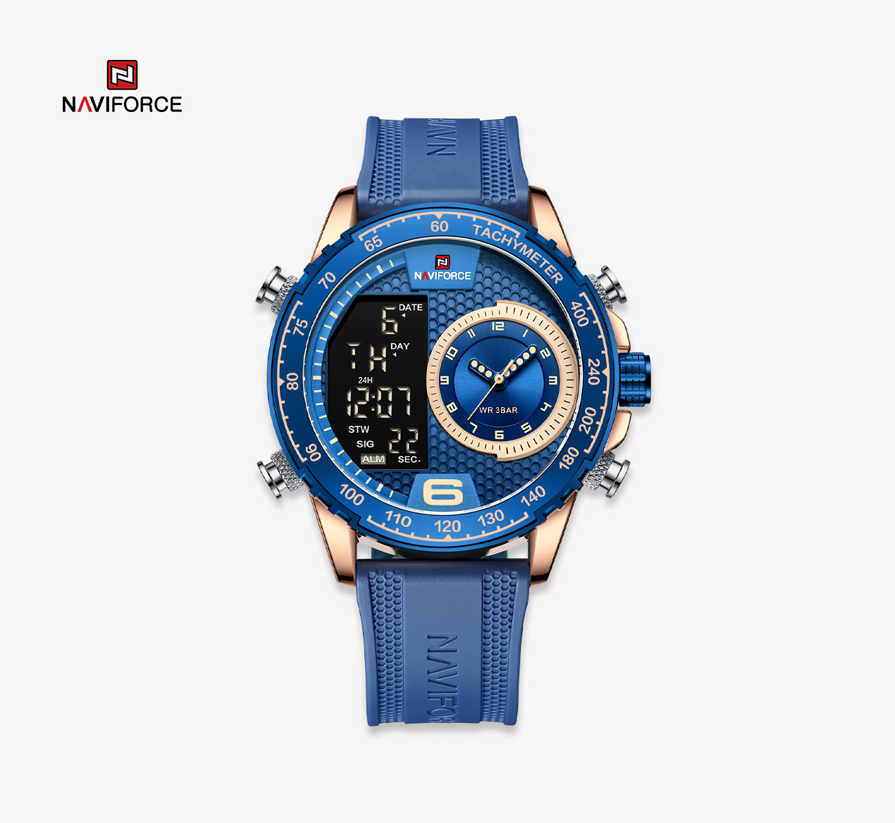 ساعت مچی مردانه نیوی فورس سیلیکونی مدل naviforce 9199 - آبی