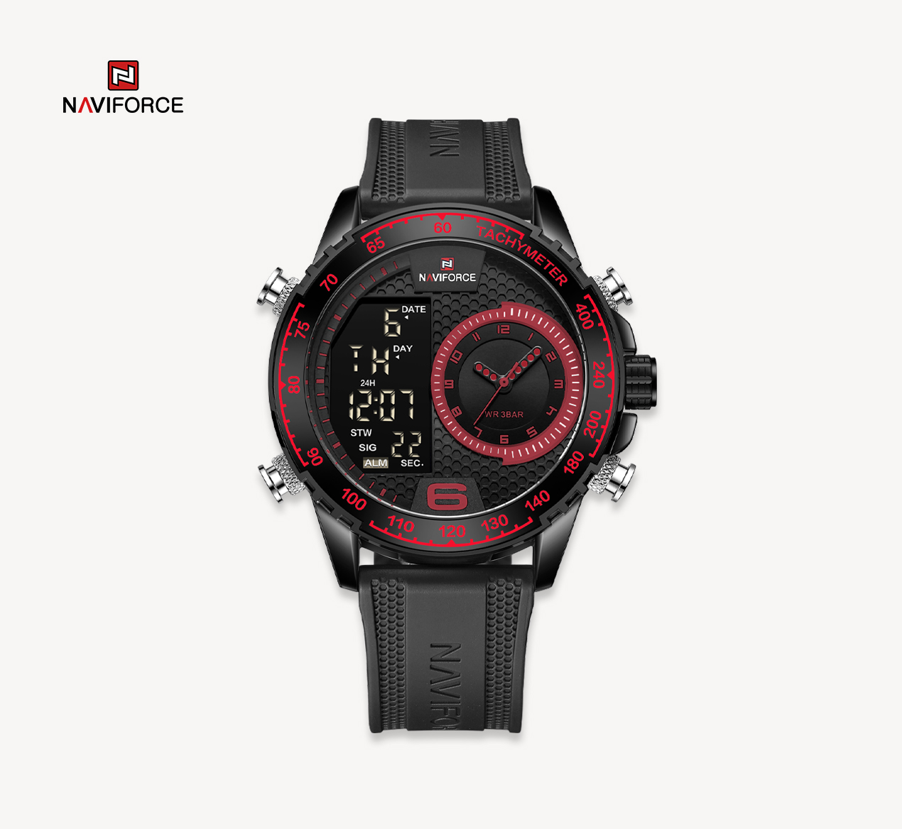 ساعت مچی مردانه نیوی فورس سیلیکونی مدل naviforce 9199 - مشکی قرمز