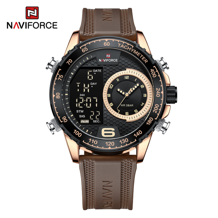 ساعت مچی مردانه نیوی فورس سیلیکونی مدل naviforce 9199 - قهوه ای