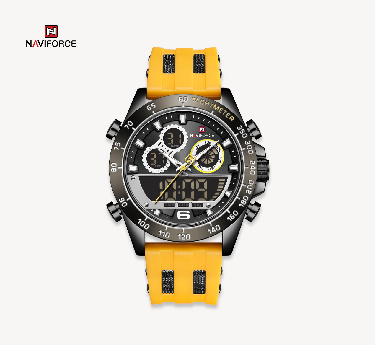 ساعت مچی مردانه نیوی فورس سیلیکون مدل naviforce 9188 - زرد