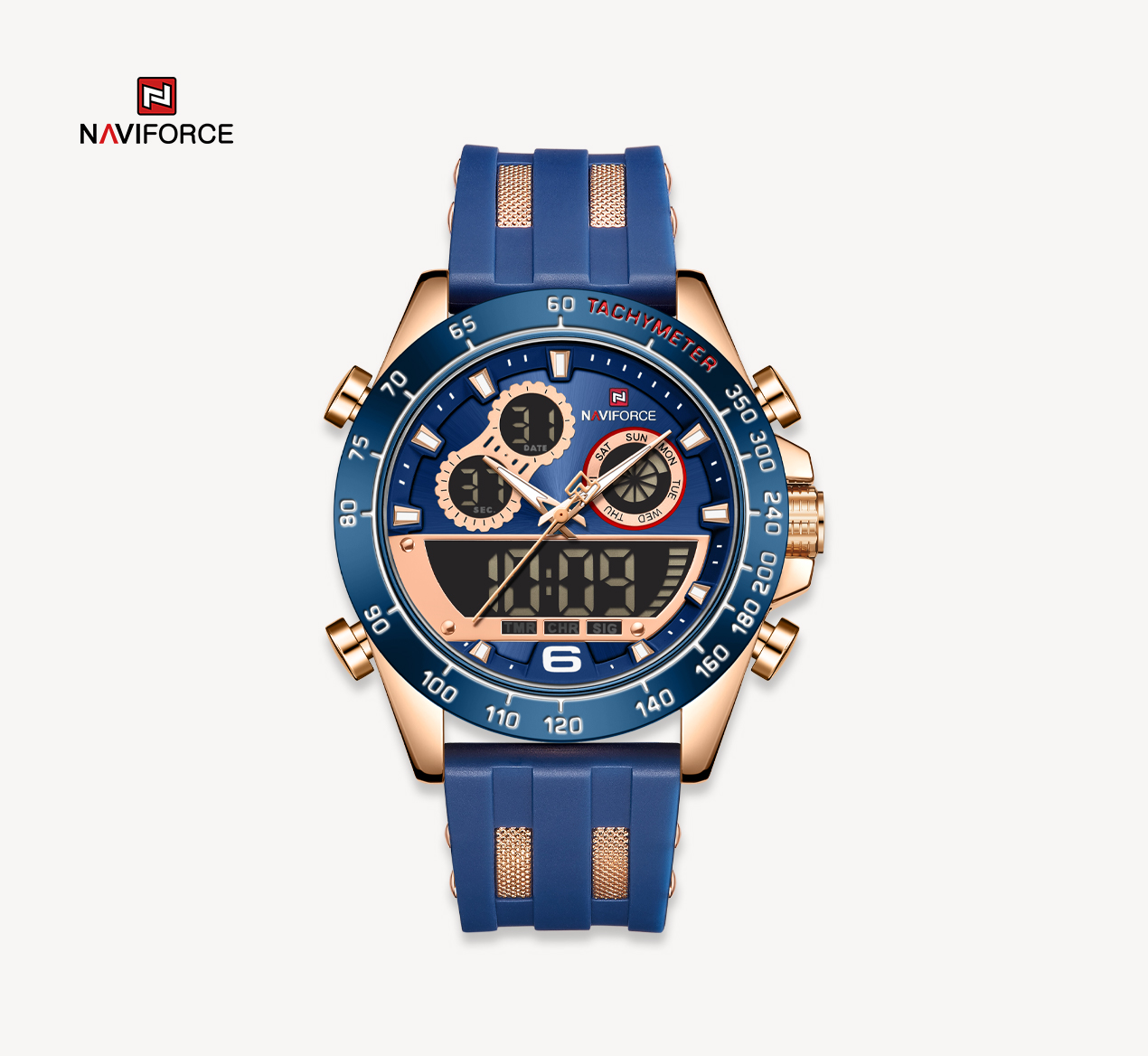 ساعت مچی مردانه نیوی فورس سیلیکون مدل naviforce 9188 - آبی