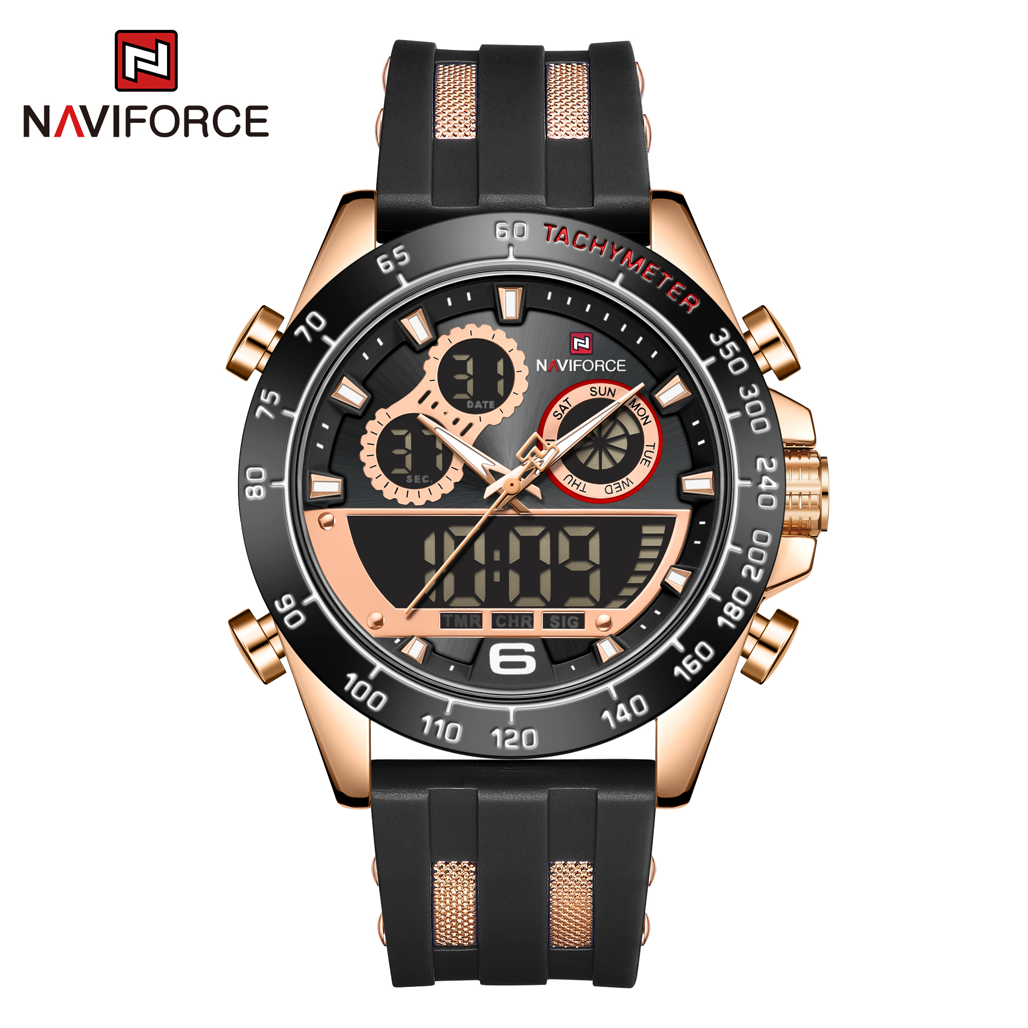 ساعت مچی مردانه نیوی فورس سیلیکون مدل naviforce 9188 - رزگلد مشکی
