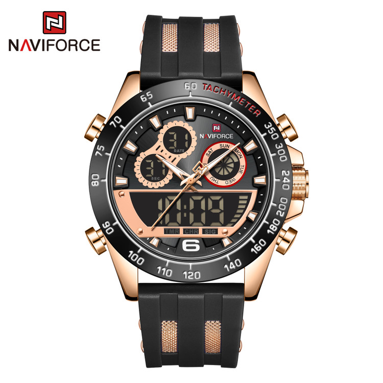 ساعت مچی مردانه نیوی فورس سیلیکون مدل naviforce 9188 - رزگلد مشکی