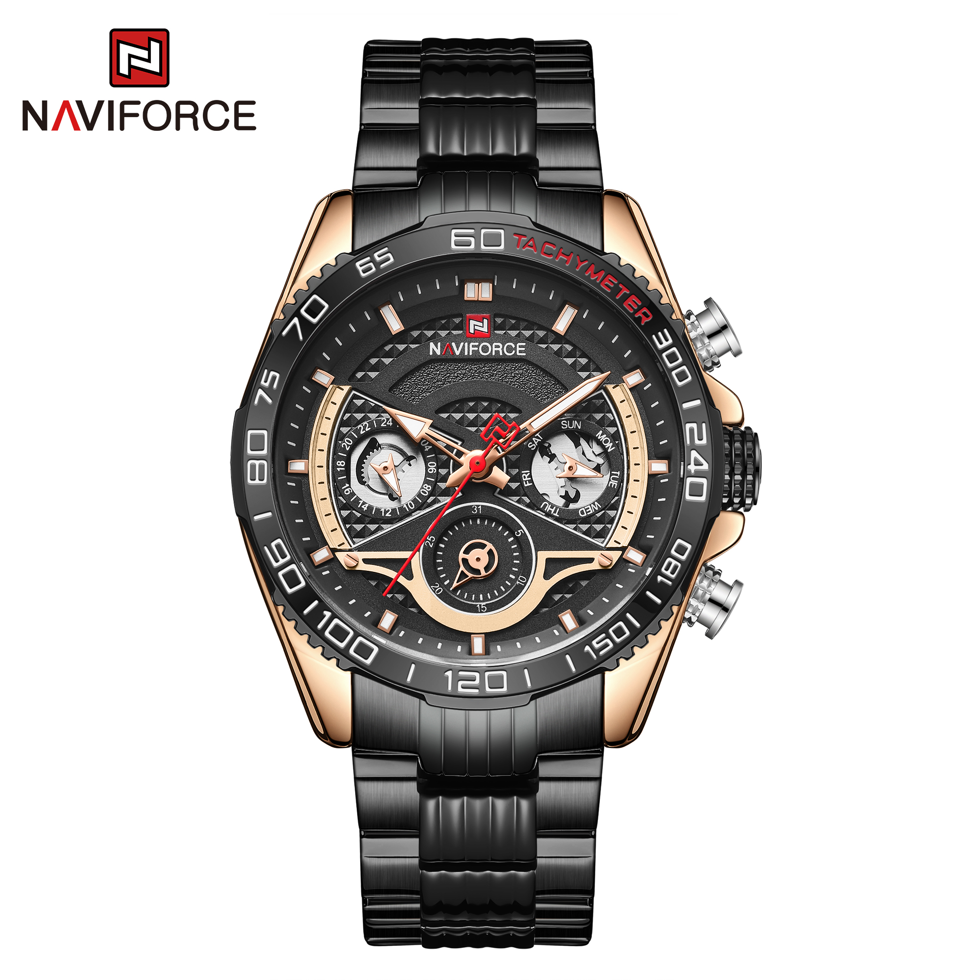 ساعت مچی مردانه نیوی فورس مدل naviforce 9185 - رزگلد مشکی
