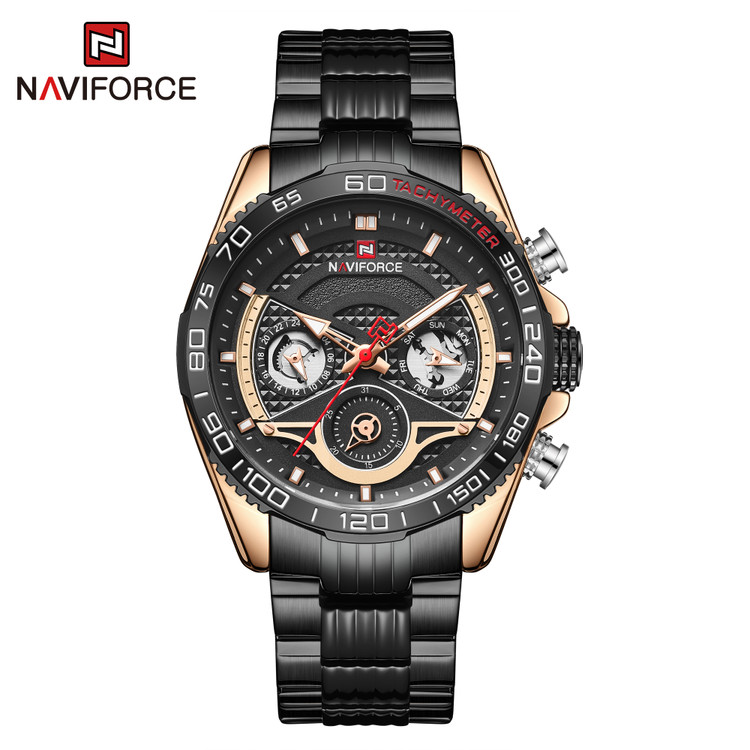 ساعت مچی مردانه نیوی فورس مدل naviforce 9185 - رزگلد مشکی