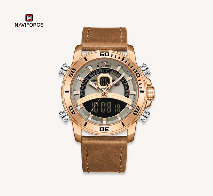 ساعت مچی مردانه نیوی فورس مدل naviforce 9181 - چرم قهوه ای