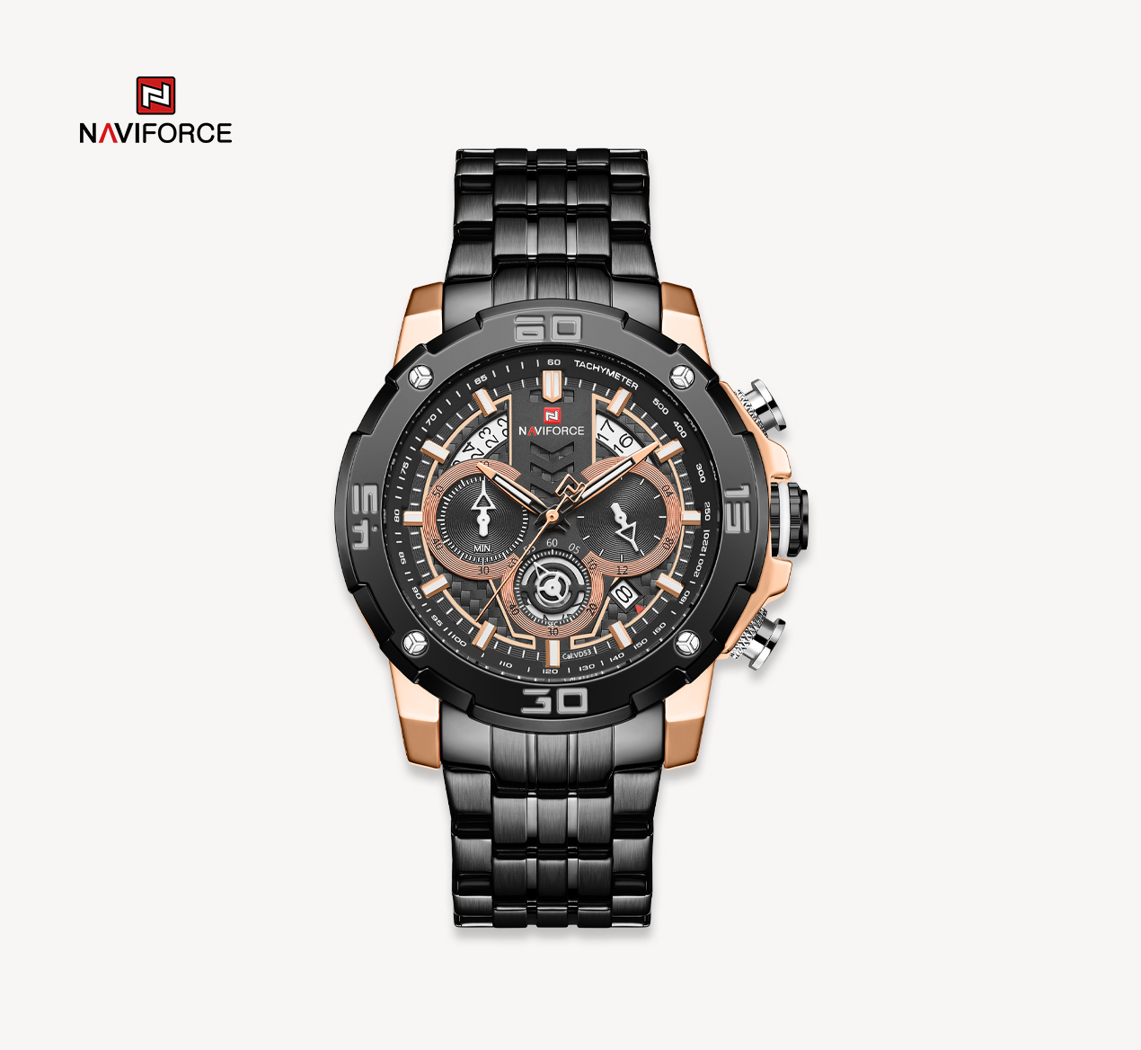 ساعت مچی مردانه نیوی فورس استیلی مدل naviforce 9175 - رزگلد.مشکی