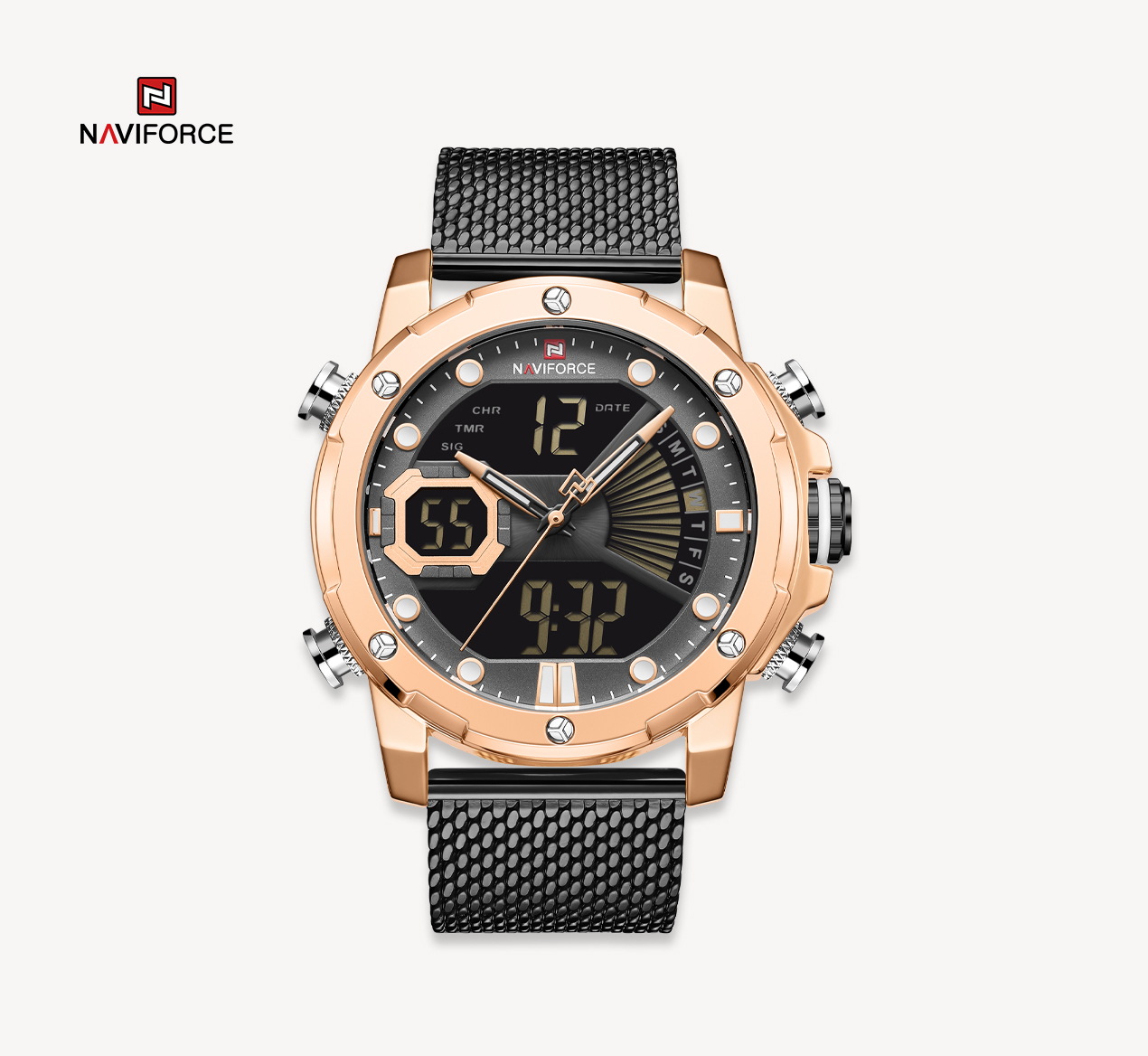 ساعت مچی مردانه نیوی فورس استیل مدل naviforce 9172 - رزگلد مشکی