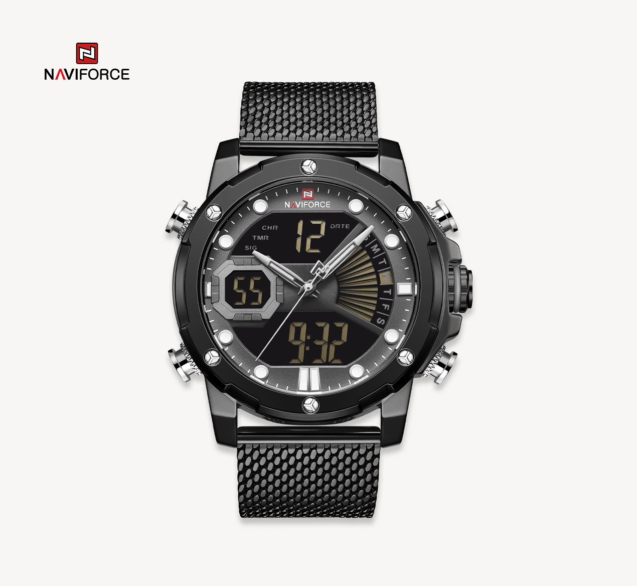 ساعت مچی مردانه نیوی فورس استیل مدل naviforce 9172 - استیل مشکی