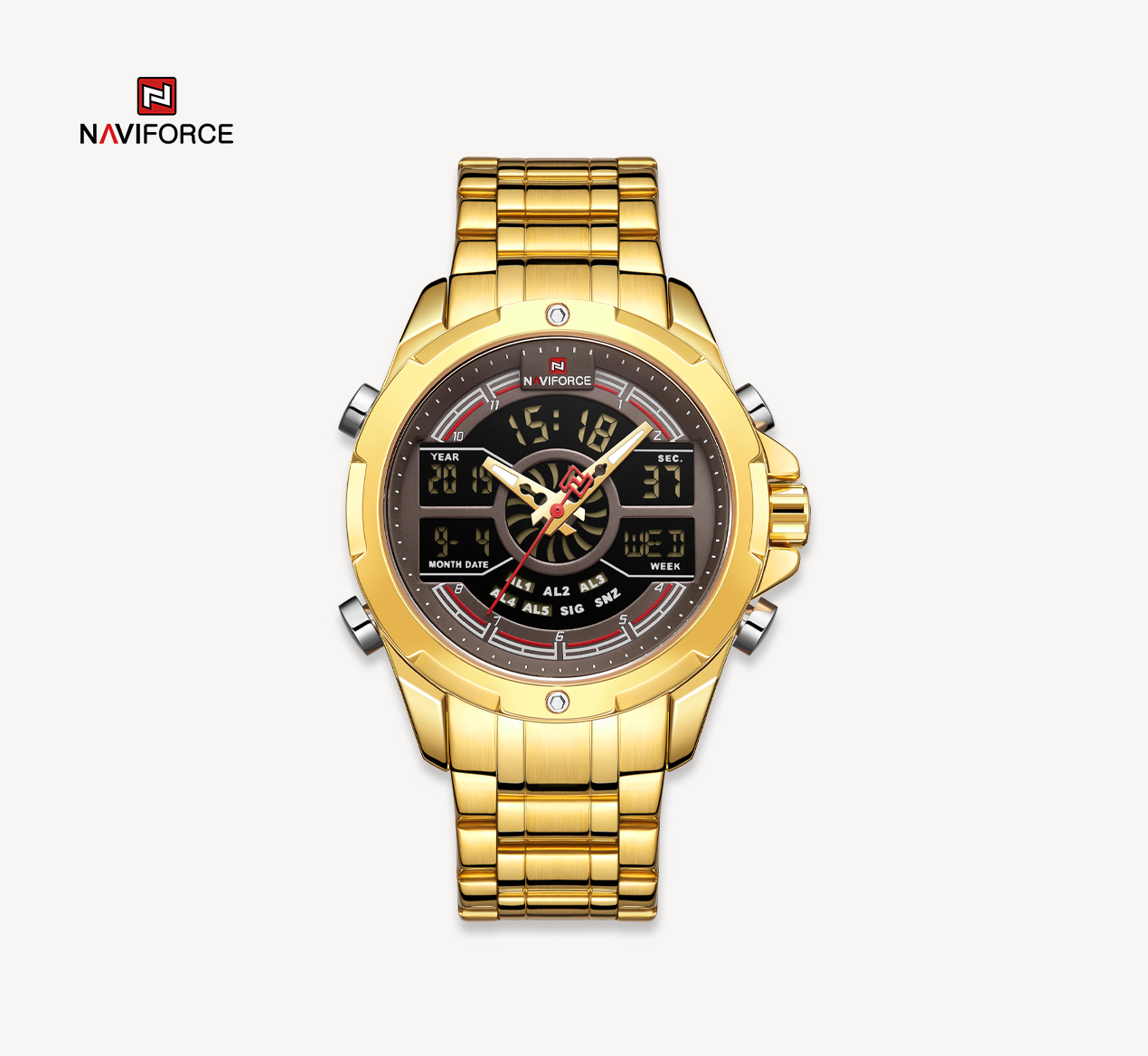 ساعت مچی مردانه نیوی فورس مدل naviforce 9170 - طلایی