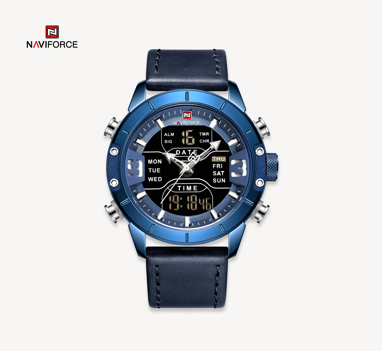 ساعت مچی مردانه نیوی فورس چرمی مدل Naviforce 9153 - آبی