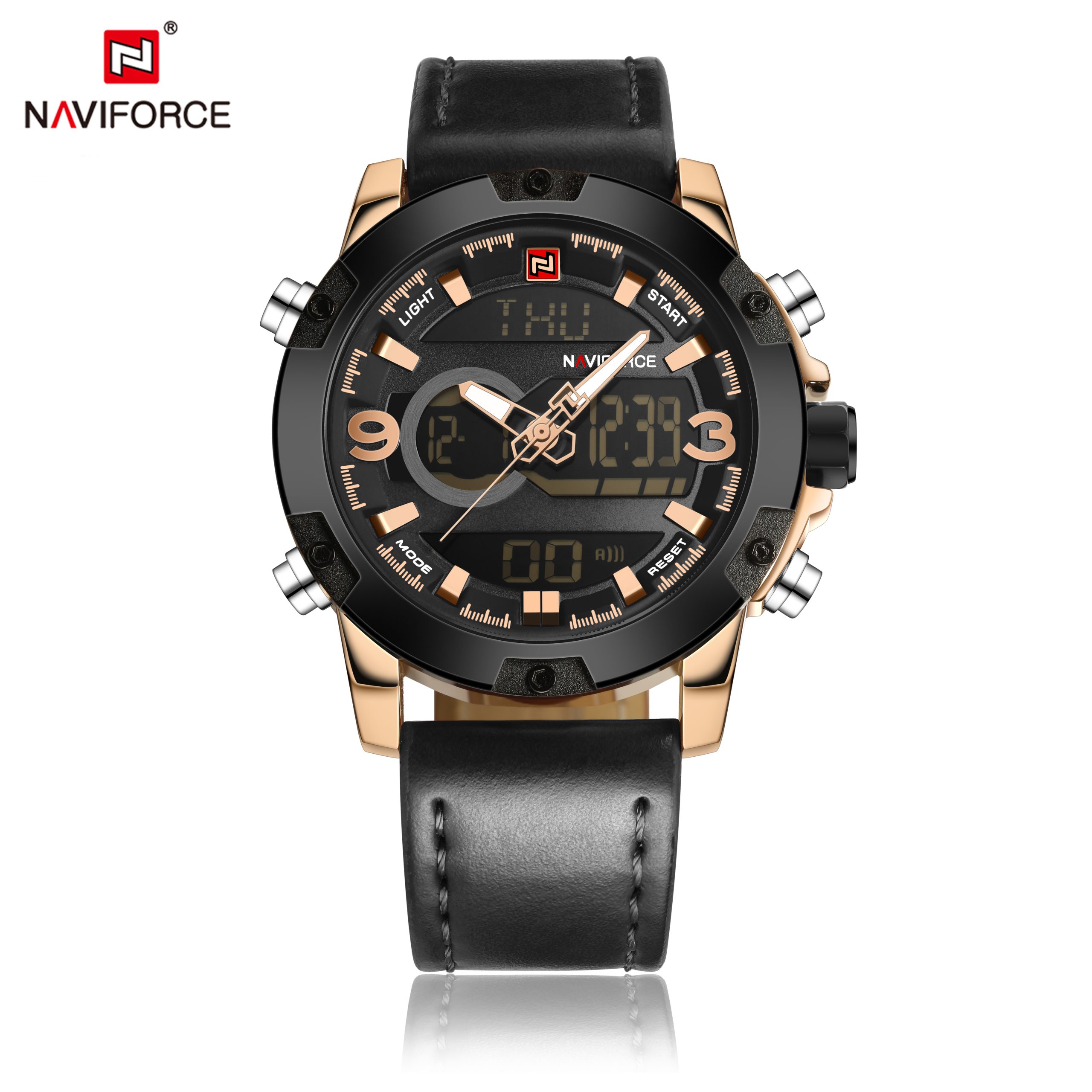 ساعت مچی مردانه نیوی فورس مدل Naviforce 9097 - رزگلد مشکی