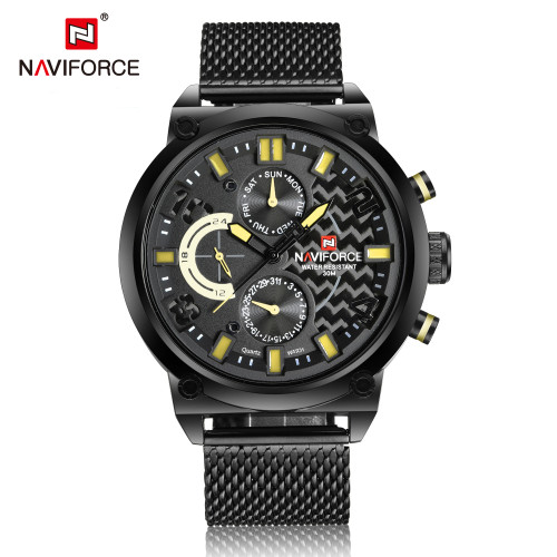 ساعت مچی مردانه نیوی فورس مدل Naviforce 9068 - مشکی زرد استیل