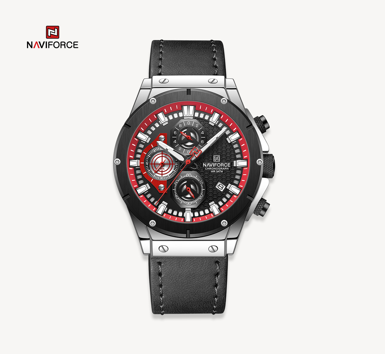 ساعت مچی مردانه نیوی فورس چرم مدل Naviforce 8027 - نقره ای مشکی