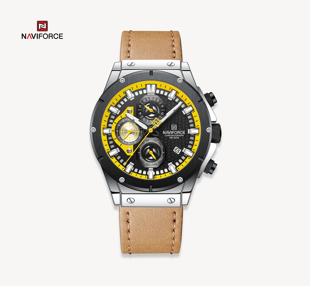 ساعت مچی مردانه نیوی فورس چرم مدل Naviforce 8027 - چرم قهوه ای