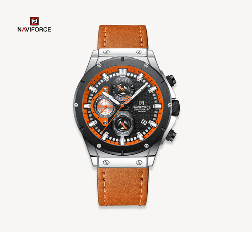 ساعت مچی مردانه نیوی فورس چرم مدل Naviforce 8027 - نارنچی