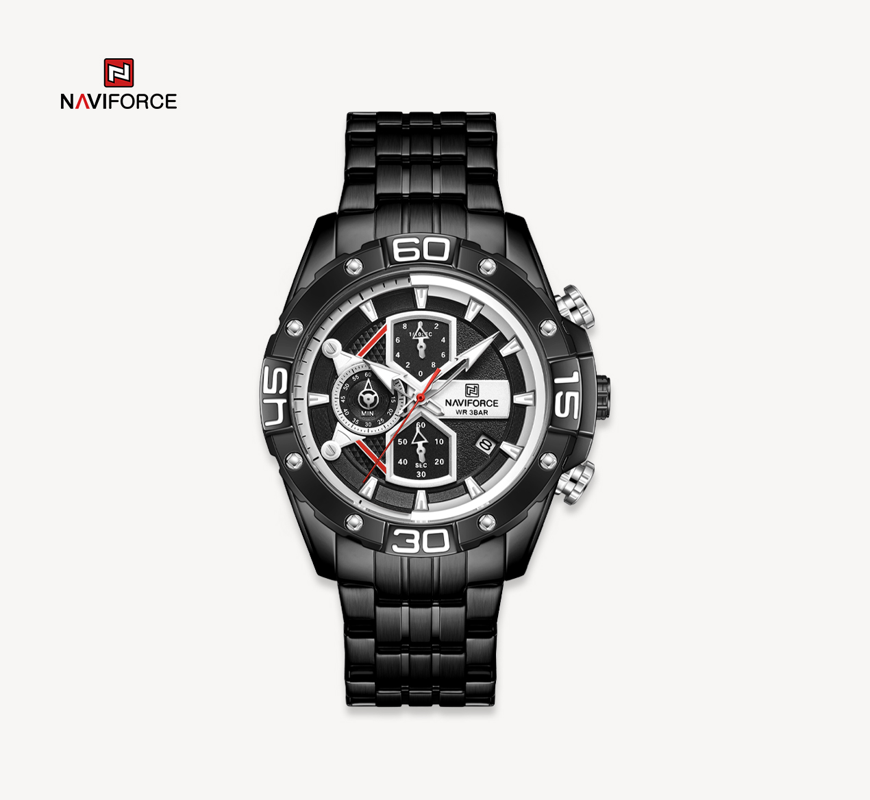ساعت مچی مردانه نیوی فورس استیل مدل NAVIFORCE 8018 - مشکی.نقره ای