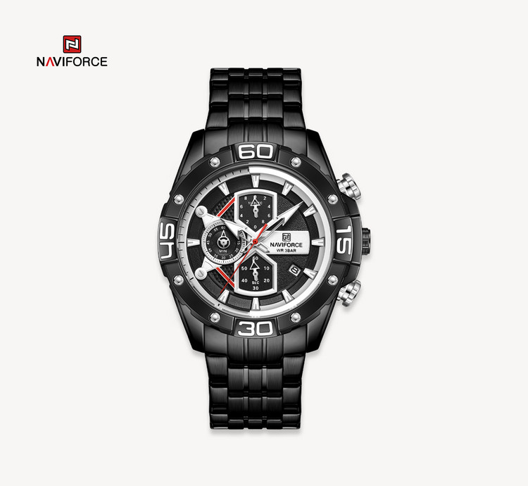 ساعت مچی مردانه نیوی فورس استیل مدل NAVIFORCE 8018 - مشکی.نقره ای