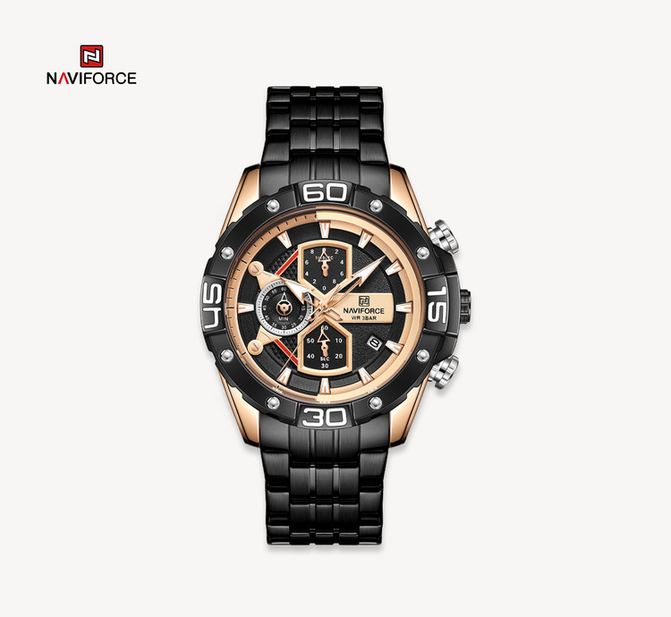 ساعت مچی مردانه نیوی فورس استیل مدل NAVIFORCE 8018 - رزگلد.مشکی