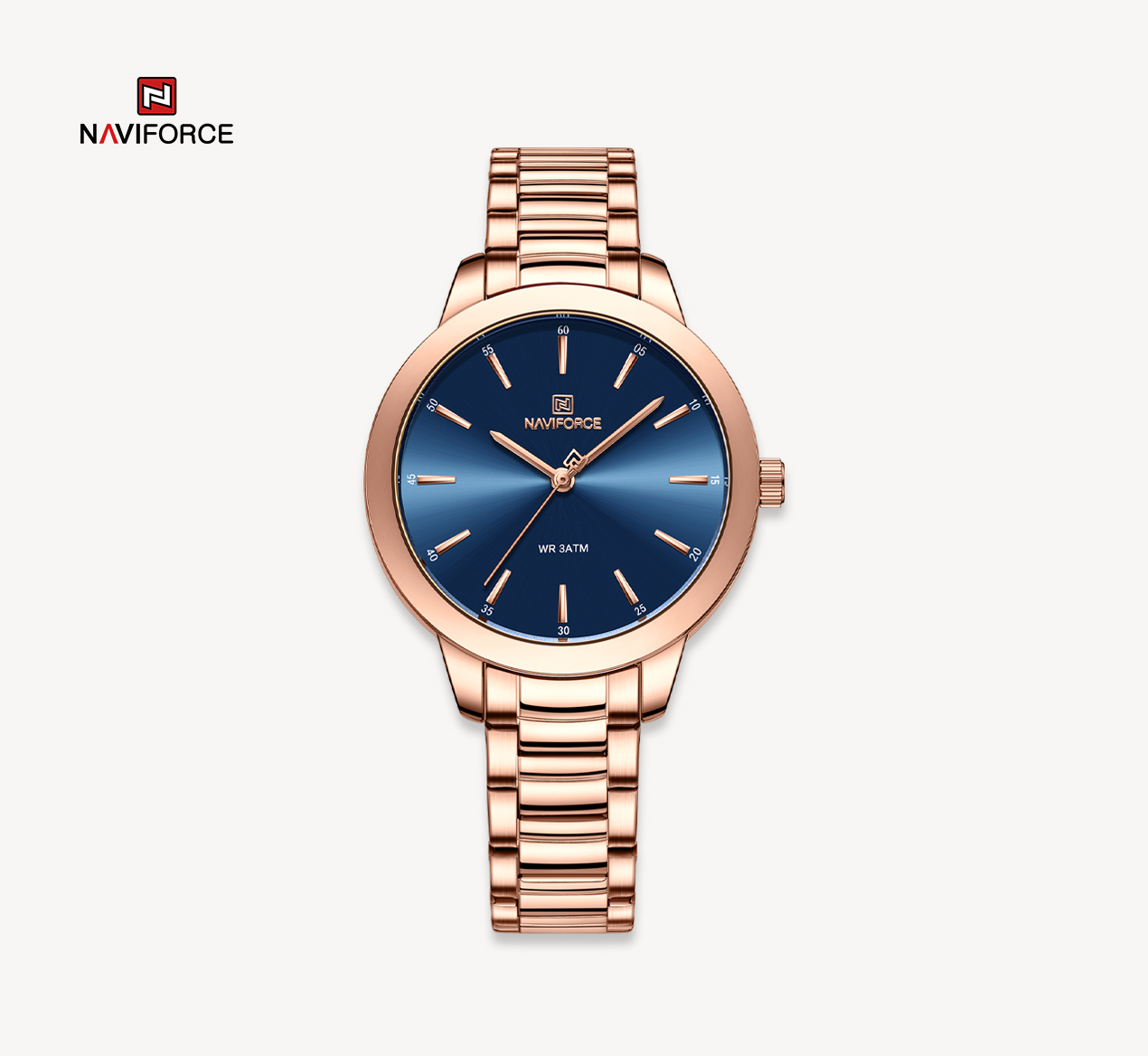 ساعت مچی زنانه نیوی فورس مدل Naviforce 5025 - رزگلد آبی