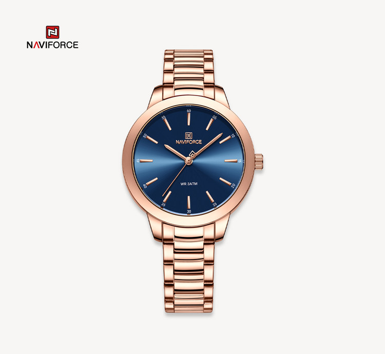 ساعت مچی زنانه نیوی فورس مدل Naviforce 5025 - رزگلد آبی