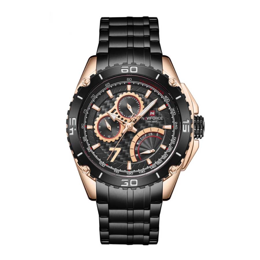 ساعت مچی مردانه نیوی فورس مدل naviforce 9183 - رزگلد مشکی
