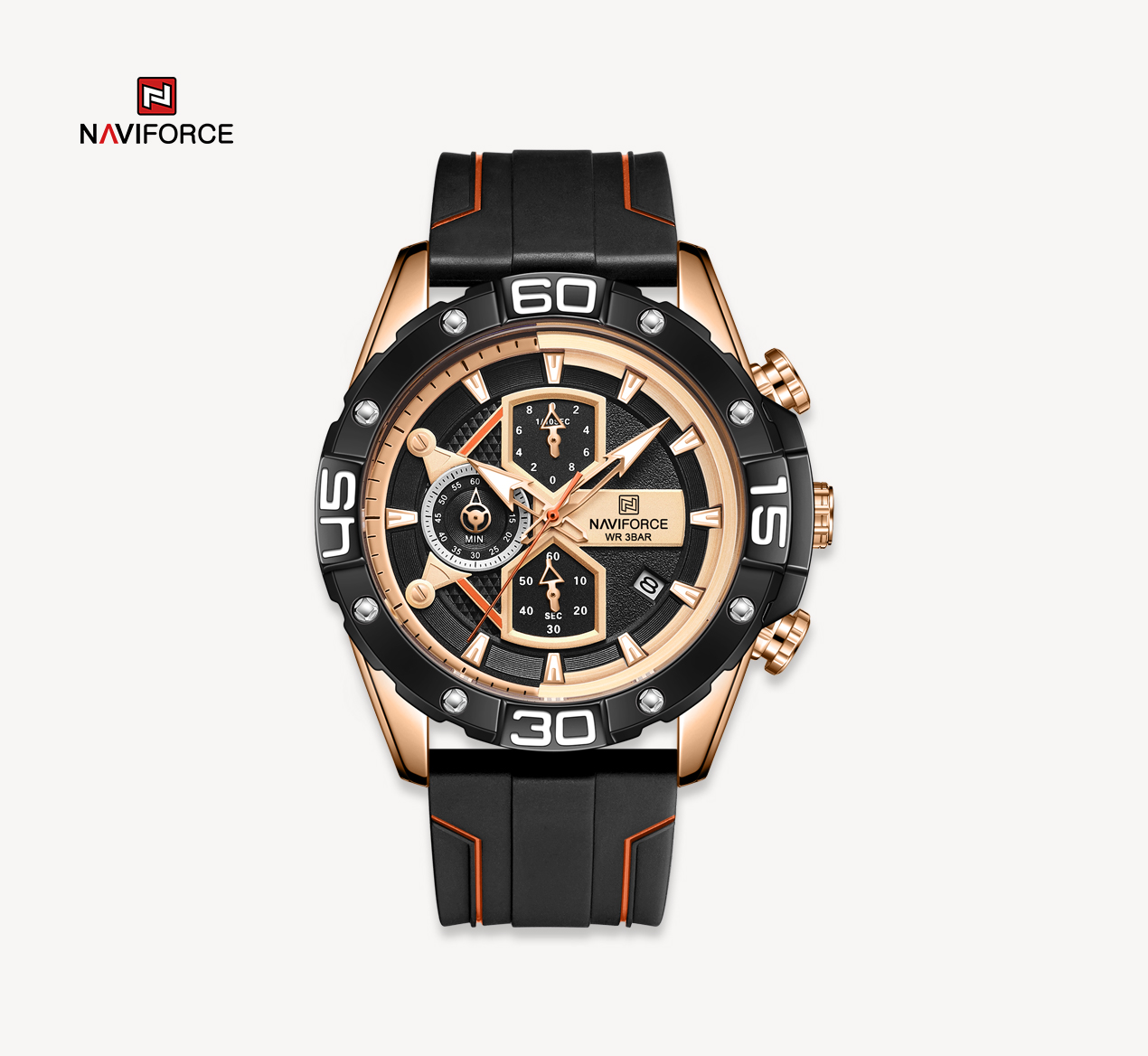 ساعت مچی مردانه نیوی فورس سیلیکون مدل NAVIFORCE 8018 - رزگلد.مشکی