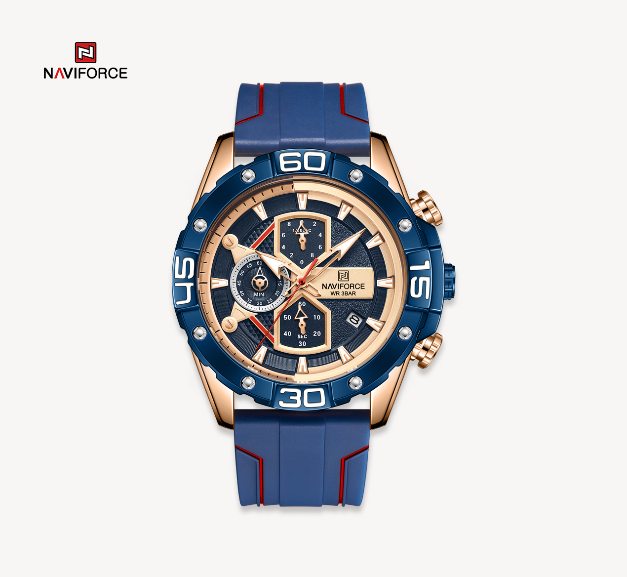 ساعت مچی مردانه نیوی فورس سیلیکون مدل NAVIFORCE 8018 - رزگلد آبی