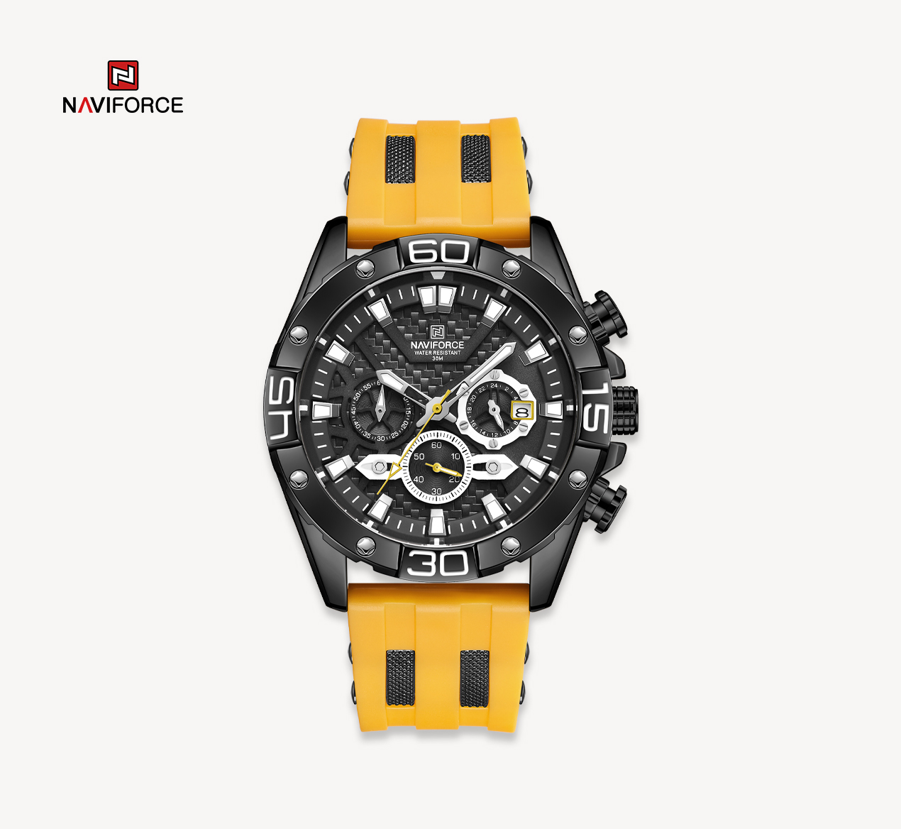 ساعت مچی مردانه نیوی فورس سیلیکونی مدل Naviforce 8019 - زرد