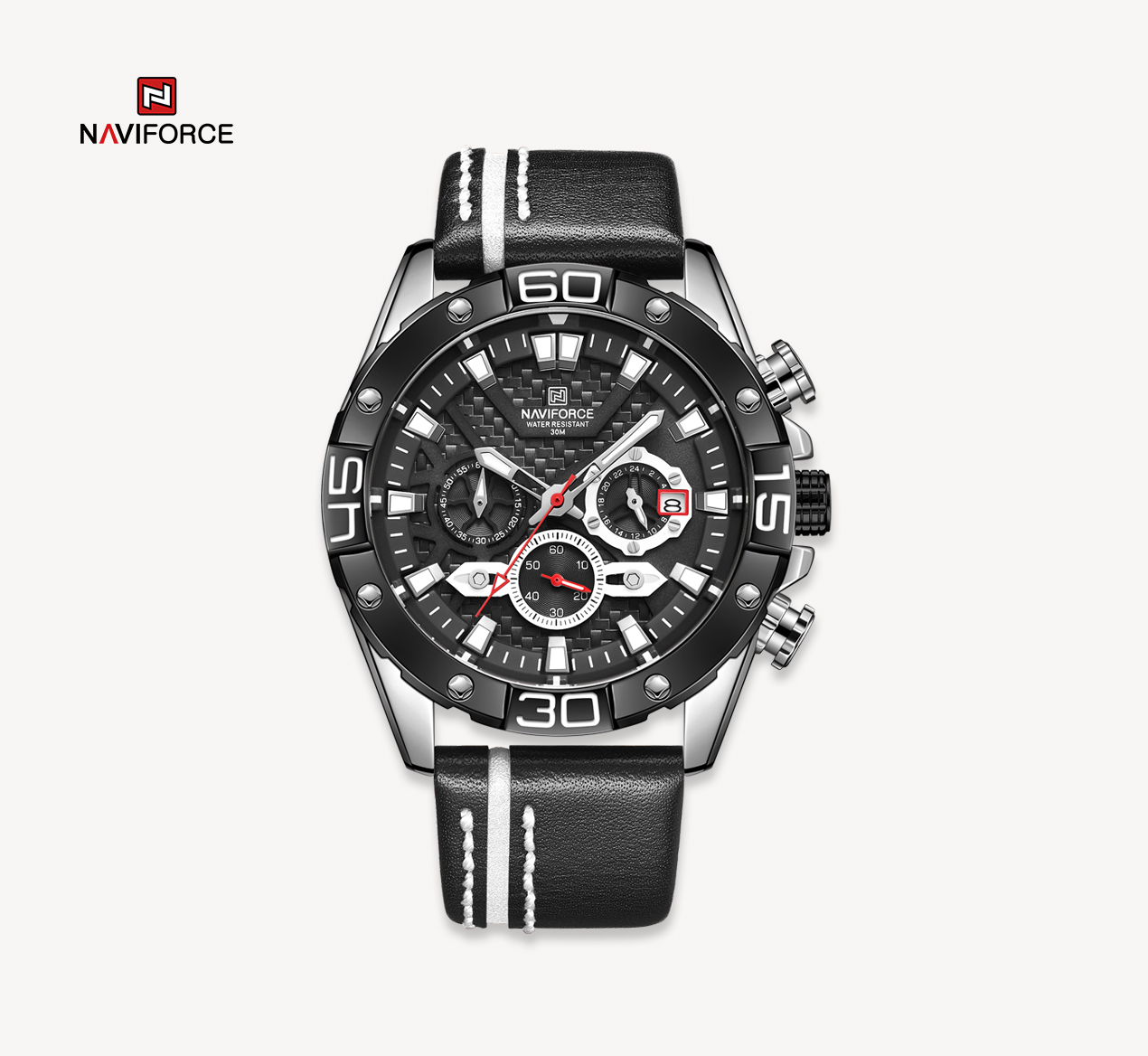 ساعت چرمی مردانه نیوی فورس مدل Naviforce 8019 - مشکی.نقره ای