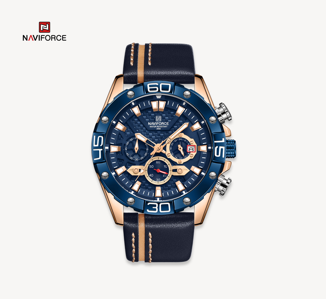 ساعت چرمی مردانه نیوی فورس مدل Naviforce 8019 - ابی مشکی
