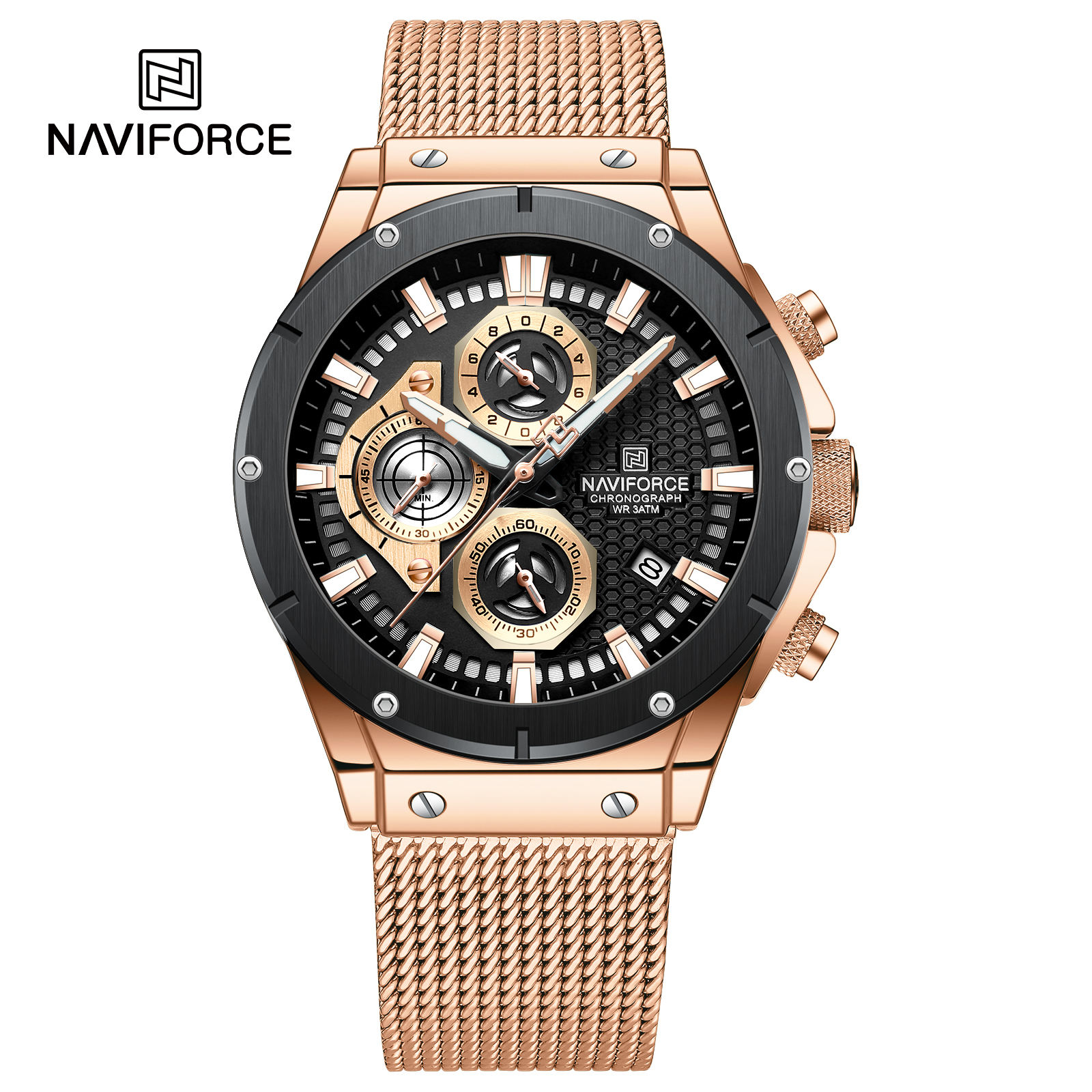 ساعت مچی مردانه نیوی فورس استیل مدل Naviforce 8027 - رزگلد مشکی