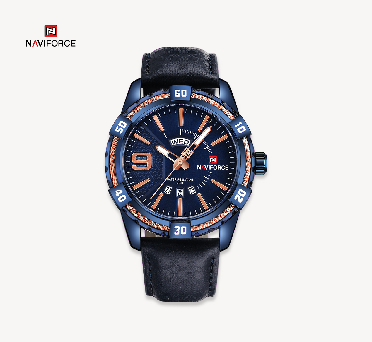 ساعت مچی مردانه نیوی فورس چرمی مدل naviforce 9117 - آبی