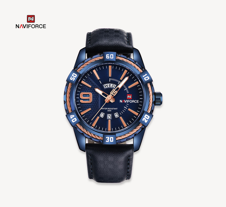 ساعت مچی مردانه نیوی فورس چرمی مدل naviforce 9117 - آبی