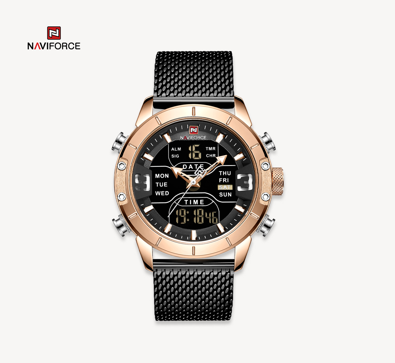 ساعت مچی مردانه نیوی فورس استیل مدل Naviforce 9153 - رزگلد.مشکی