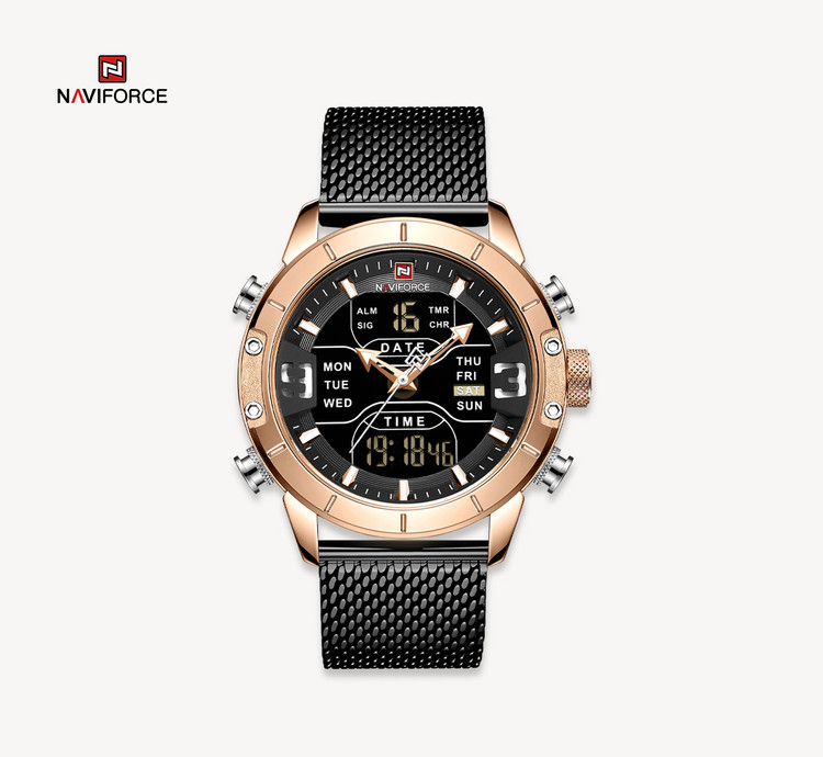 ساعت مچی مردانه نیوی فورس استیل مدل Naviforce 9153 - رزگلد.مشکی
