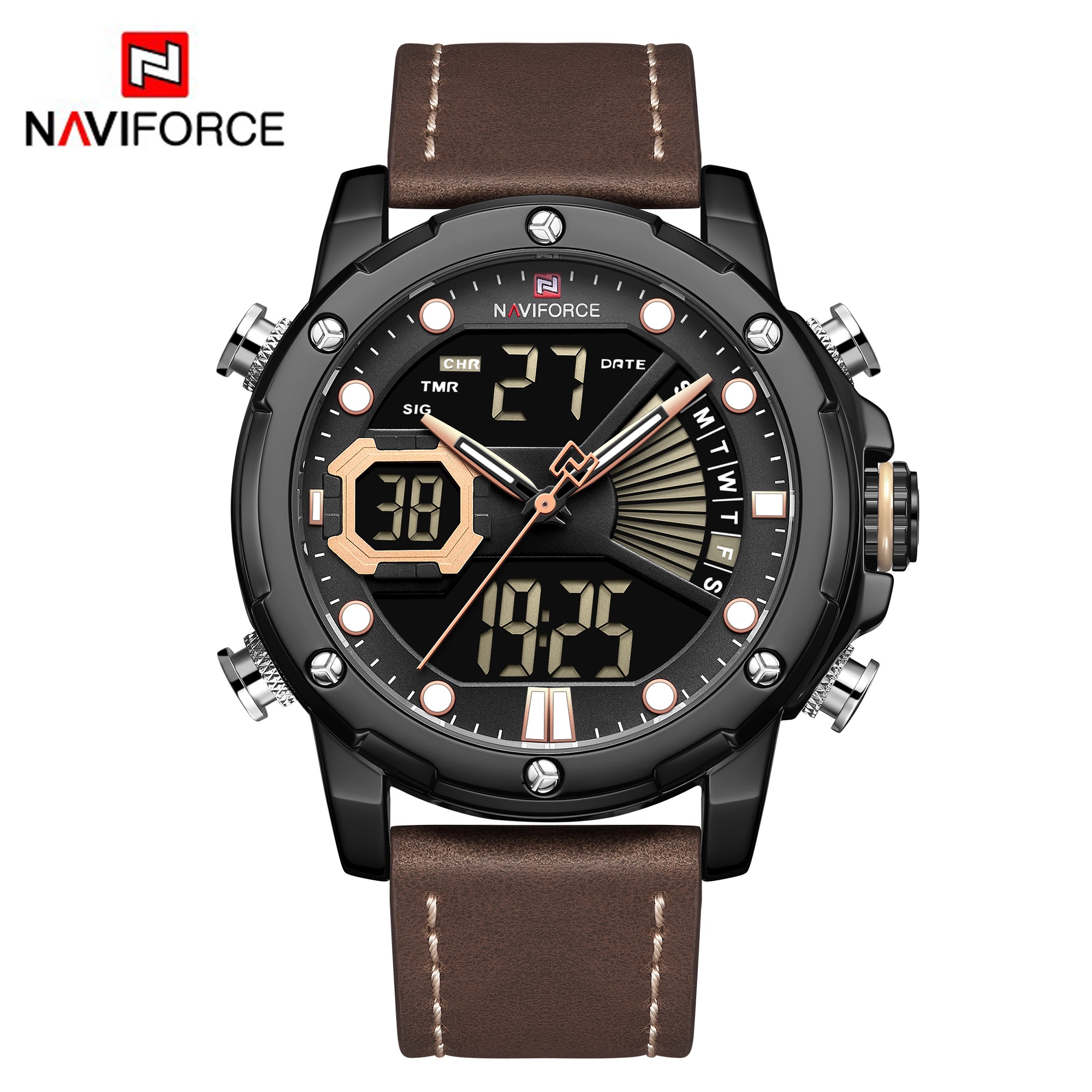 ساعت مچی مردانه نیوی فورس چرمی مدل Naviforce 9172 - مشکی زرد