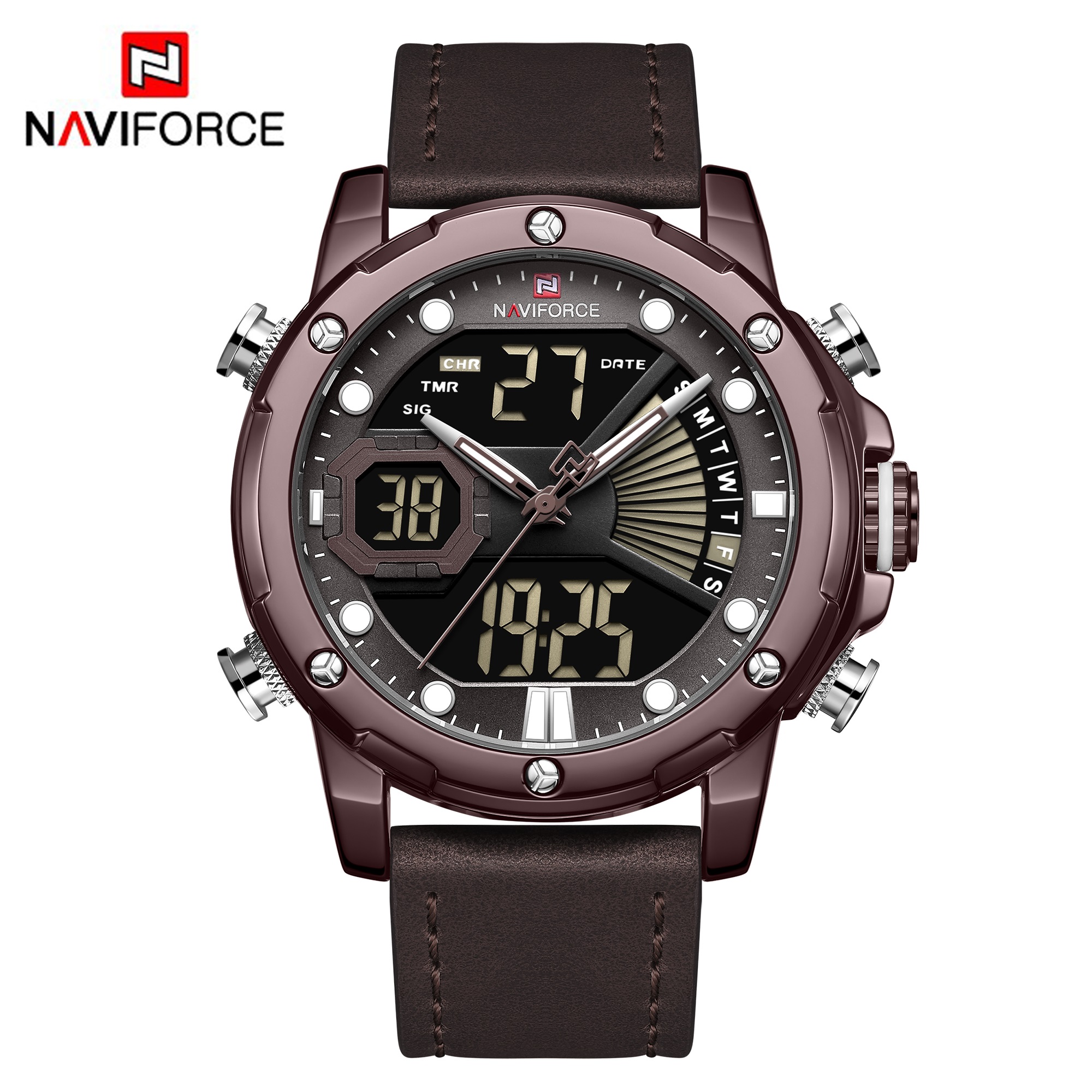 ساعت مچی مردانه نیوی فورس چرمی مدل Naviforce 9172 - کافی