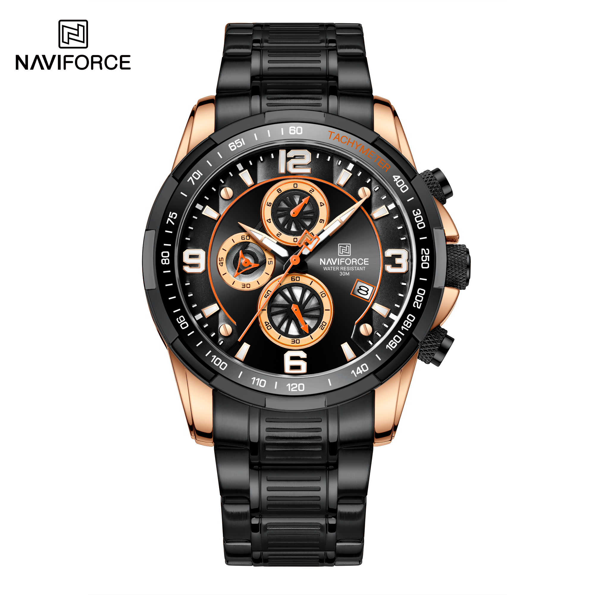 ساعت مچی مردانه نیوی فورس استیل مدل NAVIFORCE 8020 - مشکی رزگلد