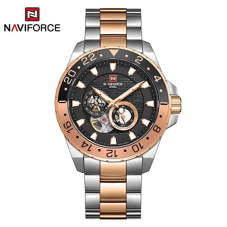 ساعت مچی مردانه نیوی فورس مدل NAVIFORCE 1003 - ترکیبی رزگلد صفحه مشکی