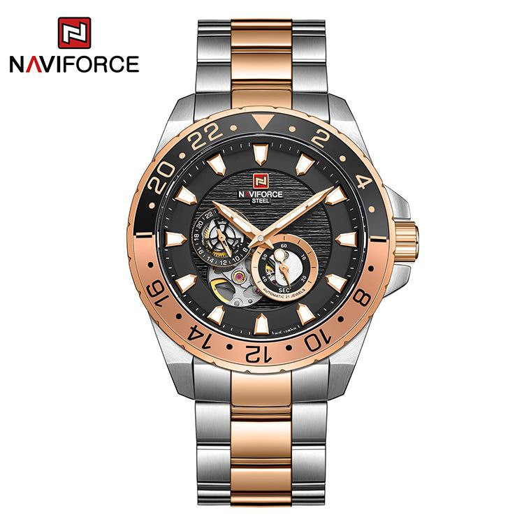 ساعت مچی مردانه نیوی فورس مدل NAVIFORCE 1003 - ترکیبی رزگلد صفحه مشکی