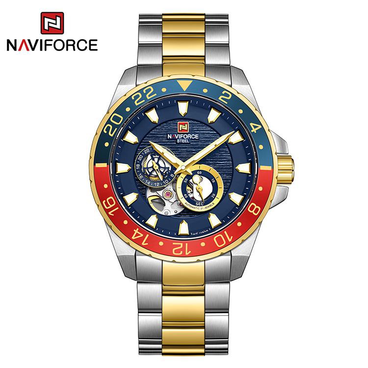 ساعت مچی مردانه نیوی فورس مدل NAVIFORCE 1003 - ترکیبی طلایی صفحه آبی