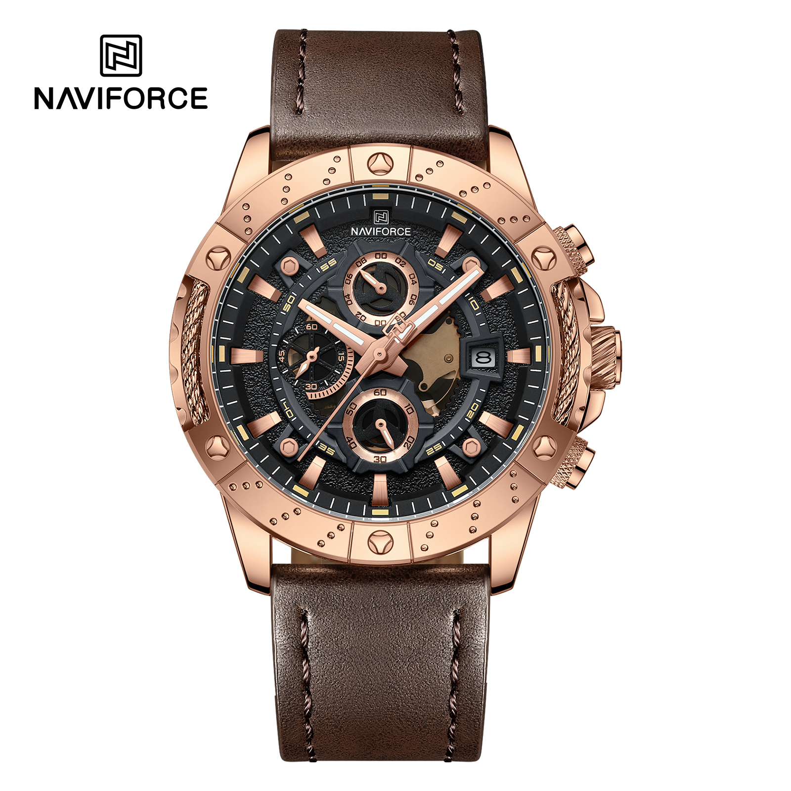 ساعت مچی مردانه نیوی فورس مدل NAVIFORCE 8055 - رزگلد قهوه ای