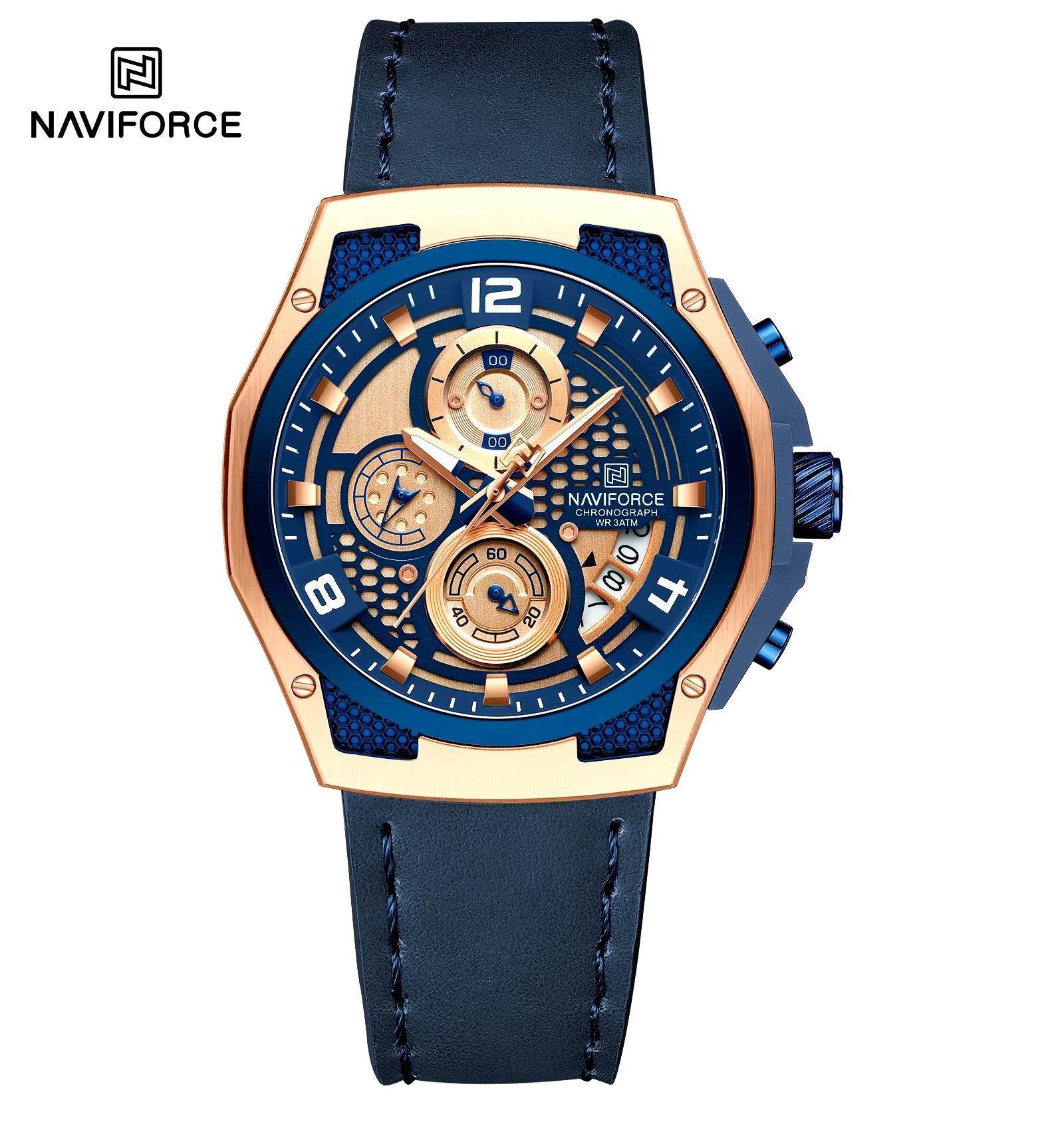 ساعت مچی مردانه نیوی فورس چرمی مدل NAVIFORCE 8051 - رزگلد ابی