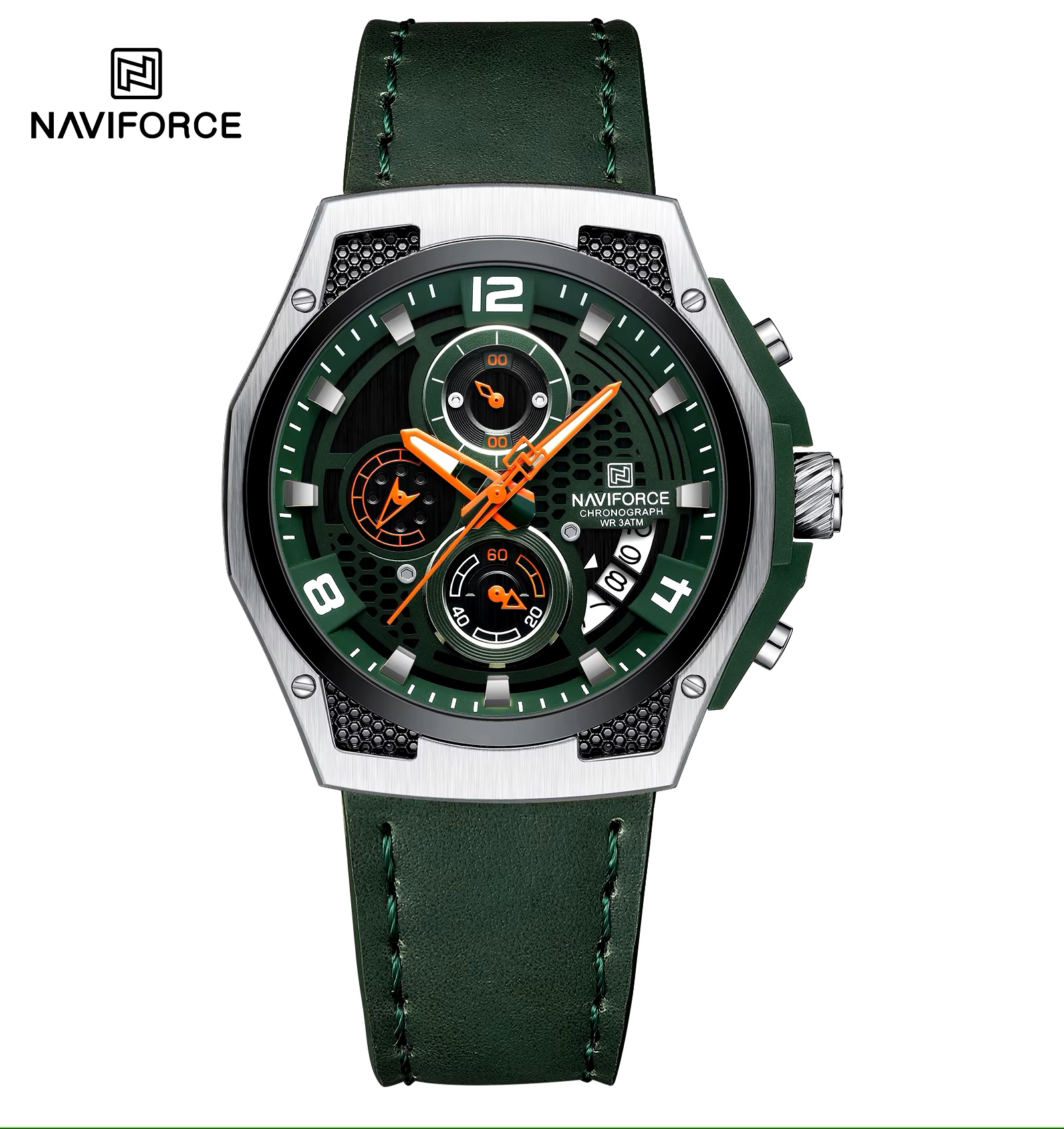 ساعت مچی مردانه نیوی فورس چرمی مدل NAVIFORCE 8051 - نقره ای سبز