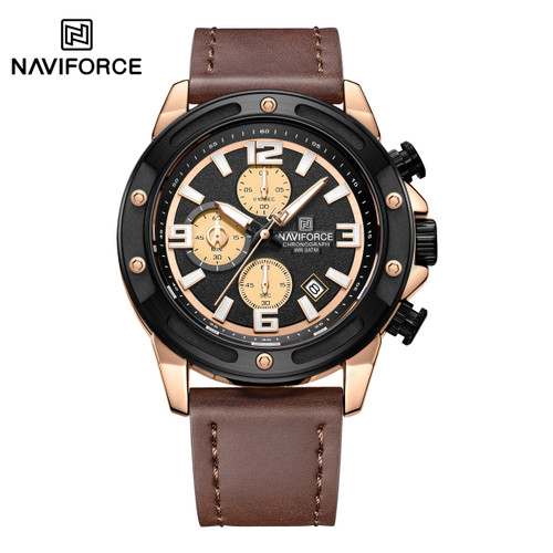 ساعت مچی مردانه نیوی فورس چرمی مدل NAVIFORCE 8074 - رزگلد قهوه ای