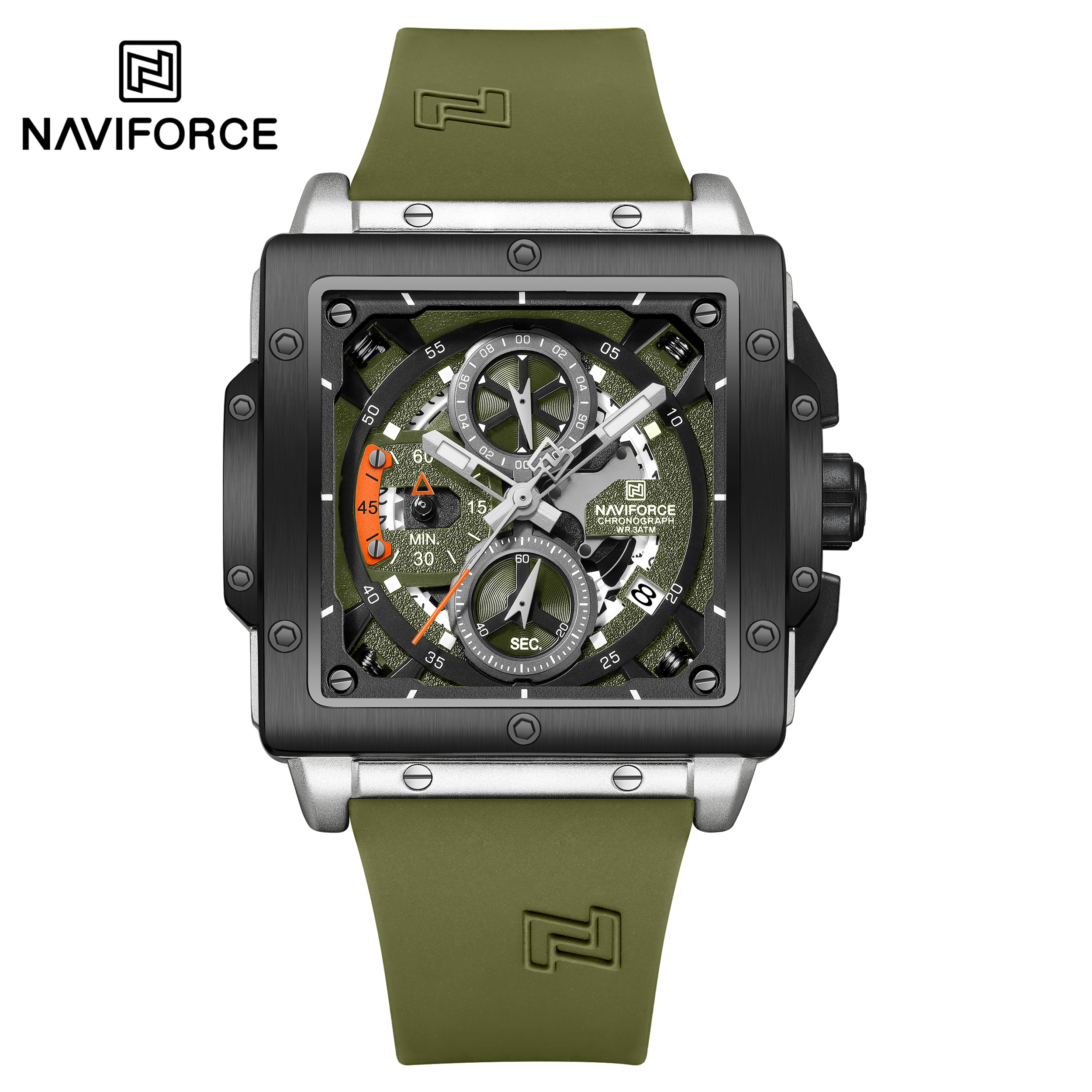 ساعت مچی مردانه نیوی فورس سیلیکونی مدل NAVIFORCE 8064 - نقره ای سبز
