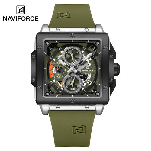 ساعت مچی مردانه نیوی فورس سیلیکونی مدل NAVIFORCE 8064 - نقره ای سبز